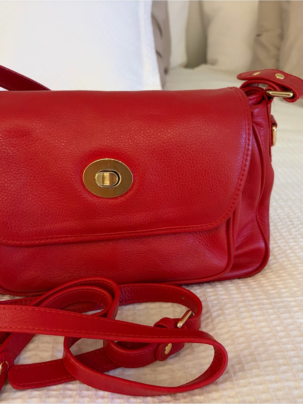 Zenith Red Leather Crossbody Bag with Gold Turn-Lock